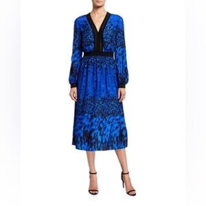 Blue Printed V-Neck Midi Dress TED BAKER MARYEMA 12 Large